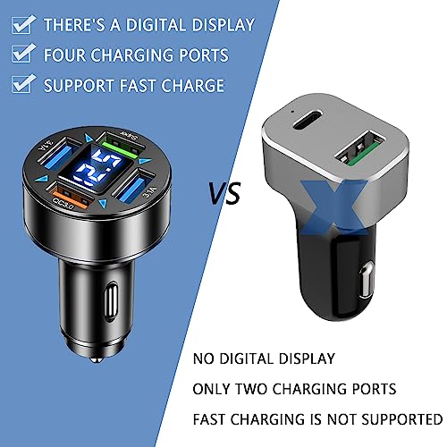 66W Fast Car Charger,4 Ports Cigarette Lighter USB Charger with LED Voltmeter,QC3.0/Super Port Car Charger Adapter Fast Charging,Compatible with Android/Samsung Galaxy/iPad - color: QC3.0/Super