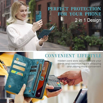 Compatible with iPhone 15 Pro Max Wallet Case with Magsafe,Blue | Magnetic Detachable Case,Card Holder,Zipper Pocket,Strap Wristlet, Soft Leather Drop-Proof Phone Case for iPhone 15 Pro Max - color: Blue, size: iPhone 15 Pro Max 6.7"