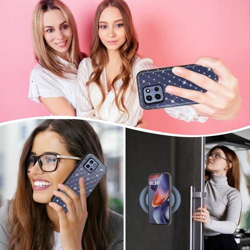 Phone Case for Motorola Moto G 5G 2025 Zipper Wallet Detachable Magnetic Cell Cover with Crossbody Lanyard Strap Bling Glitter Flip Credit Card Holder Slots G5G 5 G G5 Women Men Girls Dark Blue - color: Dark Blue