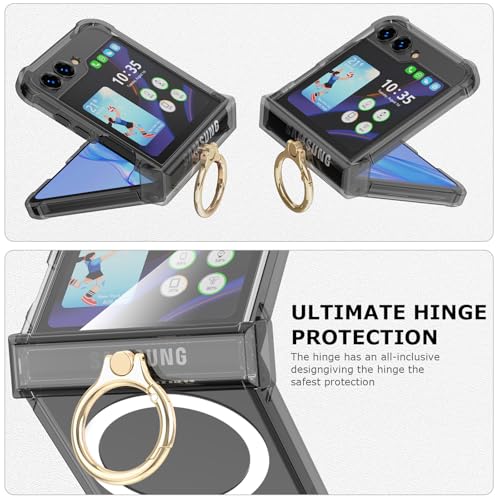 Case for Samsung Galaxy Z Flip 6 Case with Ring Shockproof Kickstand Hinge Protection Compatible with Magsafe Phone Cover for Samsung Galaxy Z Flip 6 5G(Carbon Black) - color: Carbon black