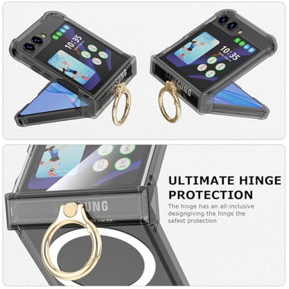 Case for Samsung Galaxy Z Flip 6 Case with Ring Shockproof Kickstand Hinge Protection Compatible with Magsafe Phone Cover for Samsung Galaxy Z Flip 6 5G(Carbon Black) - color: Carbon black