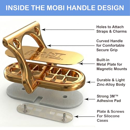 Patented 3-Finger Phone Grip & Stand - Comfortable & Secure Loop Holder for iPhone & Android - Ultra-Slim Zinc Alloy - Magnetic Mount Ready - Cell Phone Ring Alternative [Gold] - color: Gold