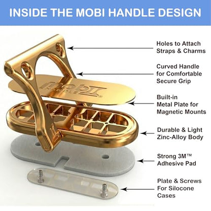 Patented 3-Finger Phone Grip & Stand - Comfortable & Secure Loop Holder for iPhone & Android - Ultra-Slim Zinc Alloy - Magnetic Mount Ready - Cell Phone Ring Alternative [Gold] - color: Gold