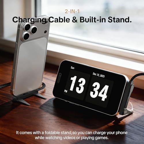 MFish 240W USB-C Cable with Foldable Stand, 3.93FT - color: Black