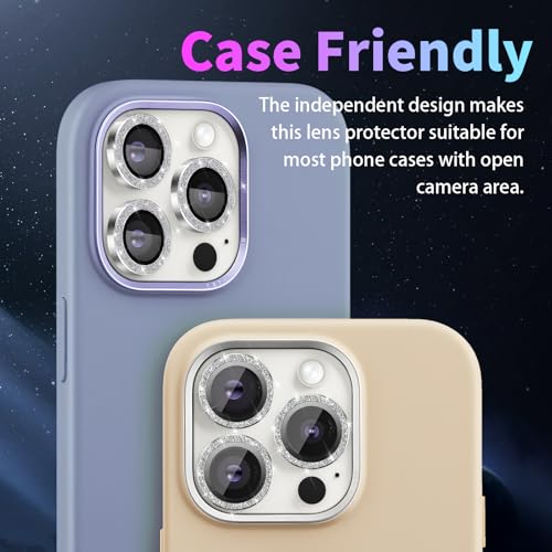 Camera Lens Protector for iPhone 15 Pro/15 Pro Max, Glitter Silver - color: Glitter Silver