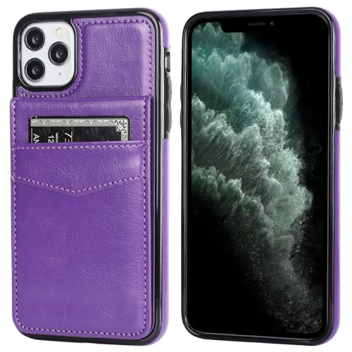 KIHUWEY for iPhone 11 Pro Max Wallet Case Card Holder, Dark Purple | Credit Card Slots, PU Leather, Kickstand, Magnetic Clasp, Flip Heavy Duty Cover for Men and Women - color: Dark Purple