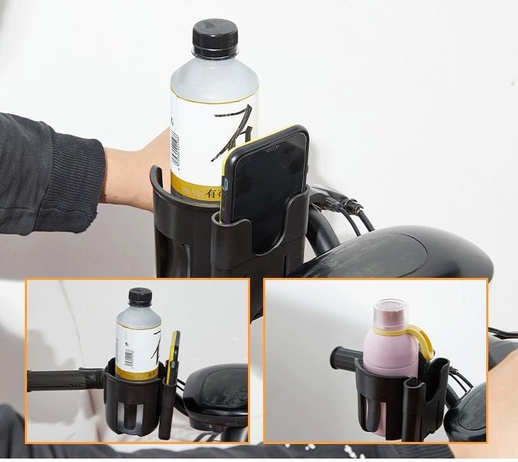 Universal Stroller Cup Holder with Phone Mount – 2-in-1 Adjustable Drink Caddy for Bikes, Walkers & Scooters – Secure Stroller Attachment for Coffee, Water Bottle & Smartphone