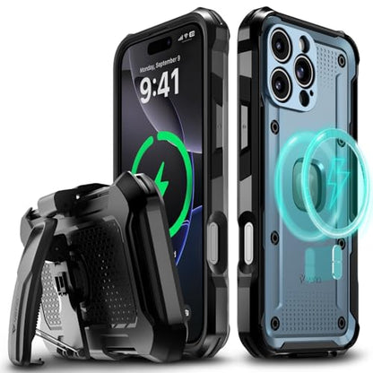 VENA vArmor for iPhone 16 Pro Max Rugged Case, Blue | Military-Grade Drop Protection, Heavy Duty, Belt Clip Holster, Kickstand, Magsafe Compatible - color: Slate Blue/Black
