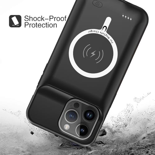 Battery Case for iPhone 15 Pro, Upgraded 10000mAh Battery Pack Rechargeable Charger Case with Carplay Wireless Charging Compatible for iPhone 15 Pro(6.1 inch) External Battery Charging Cover(Black) - size: iPhone 15 Pro (6.1 inch)-10000mAh