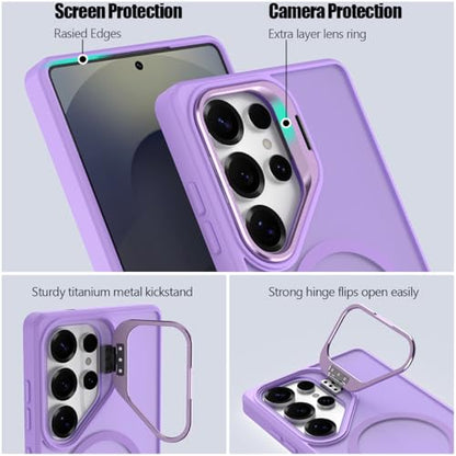 Nvollnoe for Samsung S25 Ultra Case Compatible with MagSafe Military Grade Shockproof Heavy Duty Protective Adjustable Kickstand Matte Semi Clear Phone Cover for Samsung S25 Ultra(Light Purple) - color: Light Purple