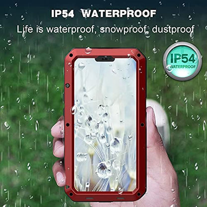 for iPhone 13 Pro Max Case,360 Full Body Protective Heavy Duty Shockproof Tough Armour Aluminum Alloy Metal Case with Silicone Built-in Screen Protector for iPhone 13 Pro Max 6.7" - Red - color: Red