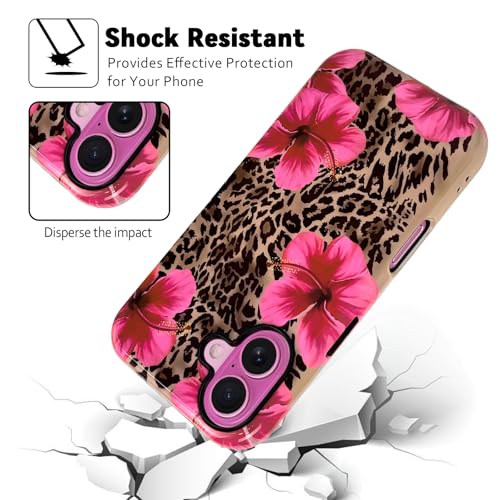 Lovmooful for iPhone 16 Case Cute Flower Leopard-Hibiscus | Compatible for iPhone 16 Case,Aesthetic,Hibiscus,Floral,2 in 1,for Women Girls,Soft TPU+PC,Shockproof,Protective - size: iPhone 16