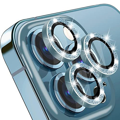 Compatible with iPhone 12 Pro Max Camera Lens Protector, Bling Glitter 9H Tempered Glass Camera Cover Anti Scratch Shockproof Screen Protector Individual Ring - 3Pcs Glitter Pacific Blue - color: Pacific Blue Glitter