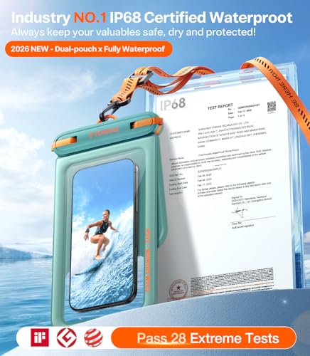 TORRAS IP68 Waterproof Phone Pouch Floating with Double Space 7.0", Green | Waterproof Phone Case with Crossbody Lanyard, Phone Dry Bag for iPhone 17 Pro Max 16 S26, Beach Cruise Ship Travel Essentials - color: Glacier Sprint