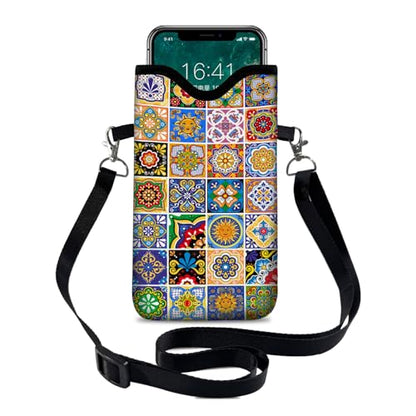 Neoprene Cell Phone Sleeve Pouch Case Bag with Crossbody Strap Neck Lanyard for Women 7.1 X 3.9 in Bohemian Style - color: Bohemian Style
