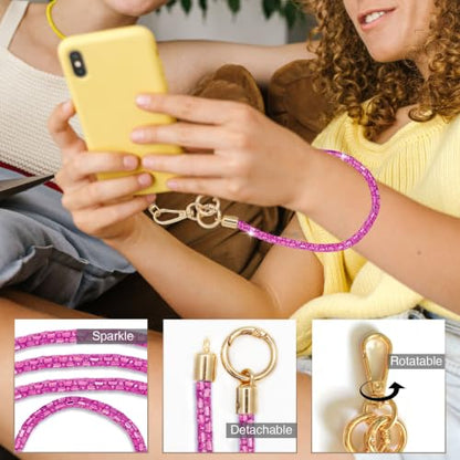Phone Lanyard Crystal Phone Strap Crossbody, Plum - color: Plum