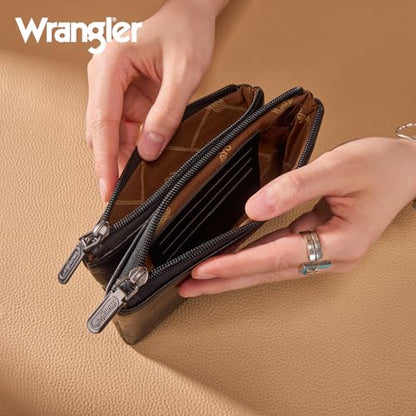 Montana West X Wrangler Large Wallet for Women Female ladies Black Cash Zipper Card Cases & Money Organizers Phone Clutch with Rfid Lining WG366-W113-1BK - color: Black