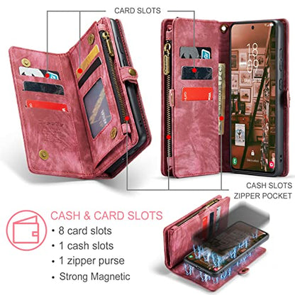 Compatible with Samsung Galaxy S23 Wallet Case,Zipper Folio Leather Case Wallet with Card Holder Strap Wristlet Detachable Magnetic Protective Back Case for Galaxy S23 5G 6.1 Inch(Red) - color: Red, size: S23 5G 6.1 Inch