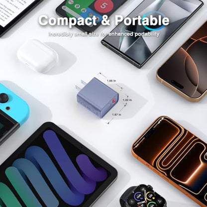2 Pack USB C Charger Block, 20W USB-C & USB-A Port Adapter - color: Purple