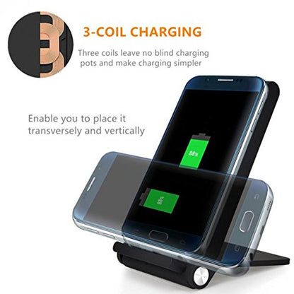 10W Fast Wireless Charger Folding Pad Stand 3-Coils Compatible With for iPhone 8 Plus X Xr XS Max - Samsung Galaxy S6 S7 S8 S9 S10 Plus, Note 8 9 - Google Pixel 3, 3 XL - LG V30 G6 G7 G8 ThinQ V35 V40