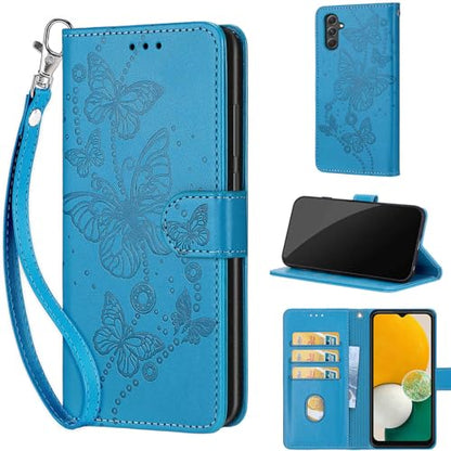 Wallet Case for Samsung Galaxy A54 5G, Blue Butterfly | Women Flip Folio Cover, Embossed PU Leather, Stand, Credit Card Holders Slots, Wrist Strap - color: 8