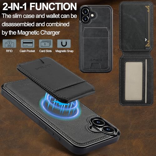 L3 2 in 1 Detachable Leather Wallet and Phone Cases Compatible with iPhone 17 Case with Card Holder RFID Blocking, Compatible with Magsafe Charging 6.3 Kickstand (Black, IP 17) - color: Black, size: 6.3 inches