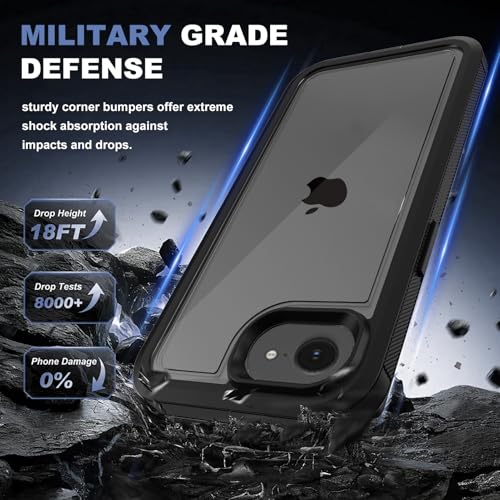 for iPhone 17e Case & iPhone 16e Case, Military-Grade Drop Protection Dual-Layer Rugged Shell with Screen Protector, Full-Body Non-Slip Shockproof Heavy Duty Protective Bumper Phone Cover (Clear) - color: Clear