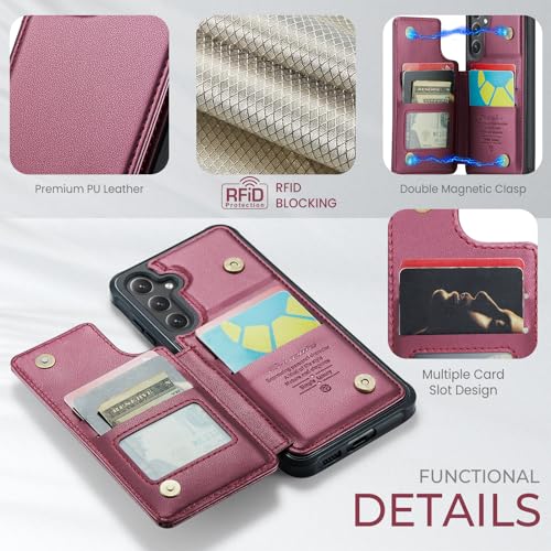 Kowauri for Samsung Galaxy S23 FE Case, PU Leather Wallet Case for Women Men with RFID Blocking Card Holder Slot Magnetic Closure Shockproof Protective Phone Cover for Samsung Galaxy S23 FE,Red - color: Red