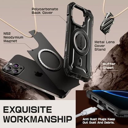 SUPCASE for iPhone 16 Pro Max Case (6.9 inch) with Camera Cover Stand, Dark | Compatible with MagSafe, Camera Control Button, Military-Grade Drop Protection, Heavy Duty Rugged Magnetic Case, UB Mag XT - color: Dark