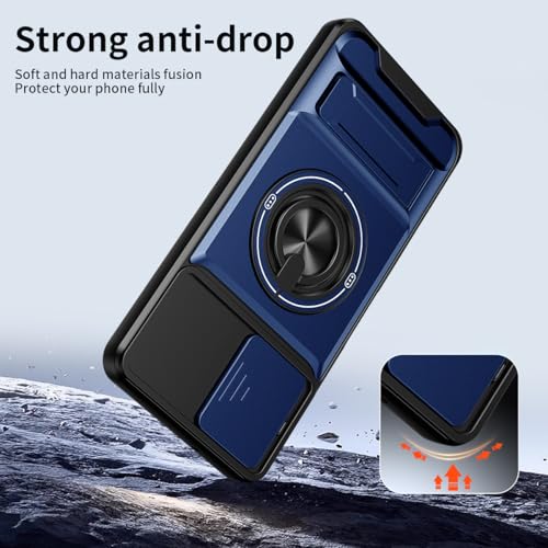 Compatible for T-Mobile Revvl 8 Pro TMRV08P5G Phone Case with HD Screen Protector, [Slide Camera Cover] [3 Stand Ways] Ring Holder Kickstand Military Grade Shockproof Protective Cover Case - Blue - color: Revvl 8 Pro Blue