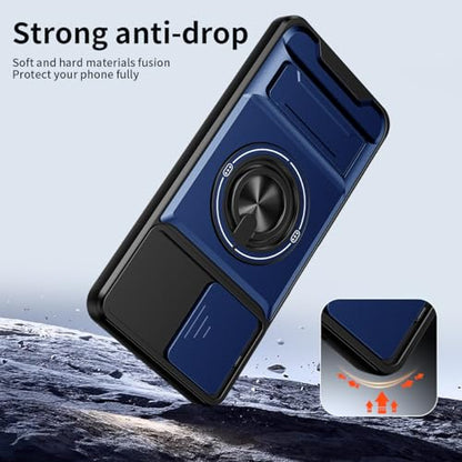 Compatible for T-Mobile Revvl 8 Pro TMRV08P5G Phone Case with HD Screen Protector, [Slide Camera Cover] [3 Stand Ways] Ring Holder Kickstand Military Grade Shockproof Protective Cover Case - Blue - color: Revvl 8 Pro Blue