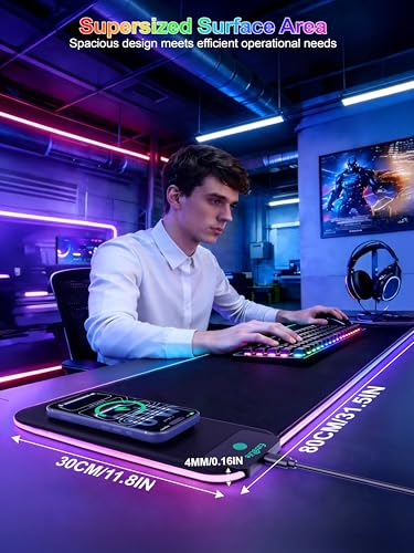 Mouse Pad with 15W Wireless Charging, RGB Gaming Mousepad, 31.5"x11.8" - color: RGB Right-Touch Control-31.5"x11.8"