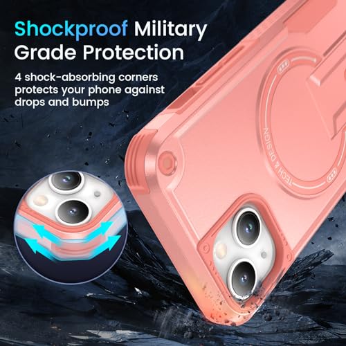 Caka for iPhone 13 Case & iPhone 14 Case with Stand Pink | Compatible with MagSafe, Built-in Hidden Kickstand, Solid Protective Dual-layer TPU+PC Shockproof Magnetic Phone Cover - color: Pink