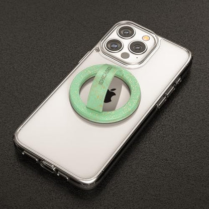 Encased Magnetic Phone Grip Holder (Compatible with MagSafe) Thin Silicone Finger Loop Ring for iPhone (Mint Glitter) - color: Green Glitter
