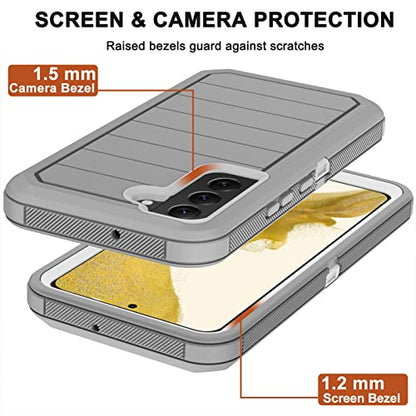 for Samsung Galaxy S22 Case with Belt Clip Holster, 2X Screen Protector, Military Grade Protection Heavy Duty Full Body Shockproof Dust-Proof Rugged Protective Cover for Samsung S22 5G (Gray White B) - color: Grey White-B