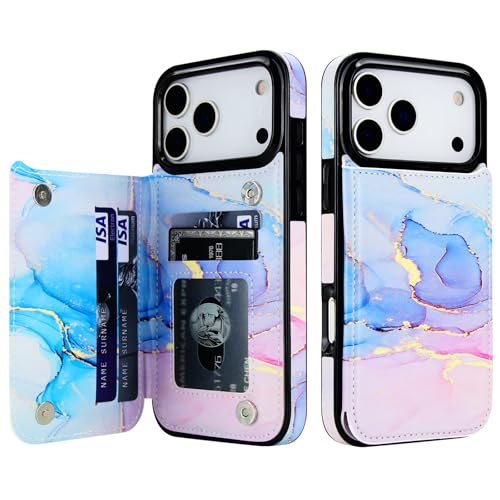 HAOPINSH Wallet Case with Card Holder for iPhone 17 Pro Max, Pink Blue Marble Pattern Back Flip Folio PU Leather Kickstand Card Slots Case for Women Girls Shockproof Cover 6.9" - color: Pink Blue Marble