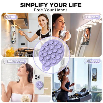 Magnetic Suction Cup Phone Mount with MagSafe, Silicone Hands-Free Grip Holder for iPhone Case and Android, Mirror Shower Phone Stand for Makeup FaceTime Gym Kitchen Bathroom, Lilac Purple - color: Lilac Purple