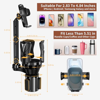 Phone Holders for Your Car, 2 in 1 Adjustable Stable Car Cup Phone Holder