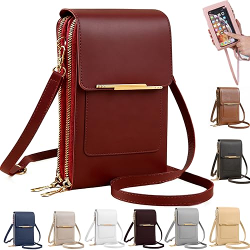 Anti-Theft Leather Bag,Small Crossbody Cell Phone Purse Wallet for Women,Touchscreen Phone Purse Crossbody Bag - color: Wine Red