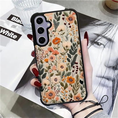 for Samsung Galaxy S24/S25 Case,Soft Silicone Shockproof Bumper Camera Protection Phone Case-Dark Embroidery Flower - color: Dark Embroidery Flower, size: Samsung Galaxy S24/S25