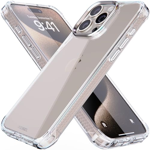 REBEL Clear Case for iPhone 15 Pro Max [Crystal Series Gen-5] Transparent, Dual Anti-Scratch, Non-Yellowing PC, Protective Shockproof Bumpers, Metal Lens & Buttons, 6.7 Inch Phone 2023 (No Magnet) - color: Crystal Clear, No MagSafe, size: iPhone 15 Pro Ma
