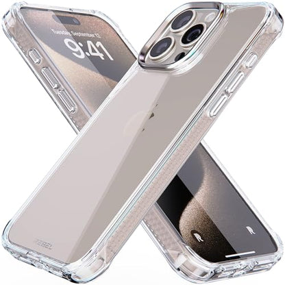 REBEL Clear Case for iPhone 15 Pro Max [Crystal Series Gen-5] Transparent, Dual Anti-Scratch, Non-Yellowing PC, Protective Shockproof Bumpers, Metal Lens & Buttons, 6.7 Inch Phone 2023 (No Magnet) - color: Crystal Clear, No MagSafe, size: iPhone 15 Pro Ma