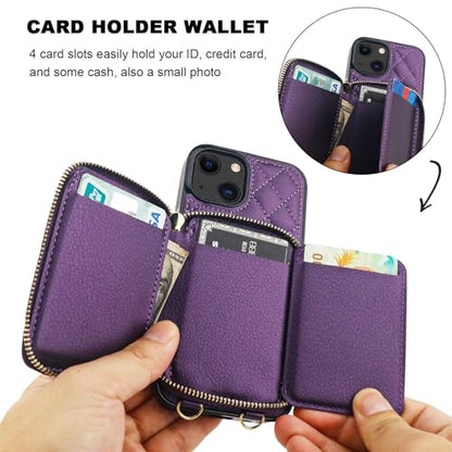 Bocasal Crossbody Wallet Case Card Holder for iPhone 13, Dark Purple | RFID Blocking PU Leather Zipper Handbag Purse, Kickstand Flip Folio Case with Card Slots Holder Wrist Strap Lanyard 6.1 Inch - color: Dark Purple