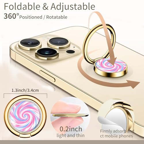 Cell Phone Ring Holder, Cute Phone Ring Grip Stand, 360°Rotation Funny Metal Kickstand Finger Grip Colorful Curve - color: Colorful Curve