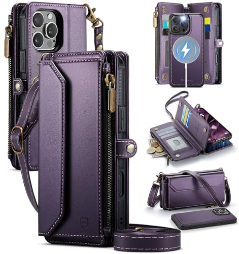 Strapurs for iPhone 15 Pro Magnetic Detachable Wallet Phone Case, Purple - color: (Detachable with Magsafe)-Purple, size: iPhone 15 Pro - 6.1"