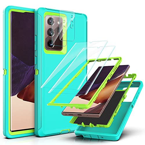 YmhxcY Note 20 Ultra Case with Self Healing Flexible TPU Film[2 Pack] and Camera Lens Screen Protective Film[2 Pack], Heavy Protection Cover for Galaxy Note 20 Ultra-Aqua Blue and Lime Green - color: SF-Aqua Blue/Lime Green