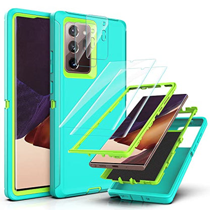 YmhxcY Note 20 Ultra Case with Self Healing Flexible TPU Film[2 Pack] and Camera Lens Screen Protective Film[2 Pack], Heavy Protection Cover for Galaxy Note 20 Ultra-Aqua Blue and Lime Green - color: SF-Aqua Blue/Lime Green
