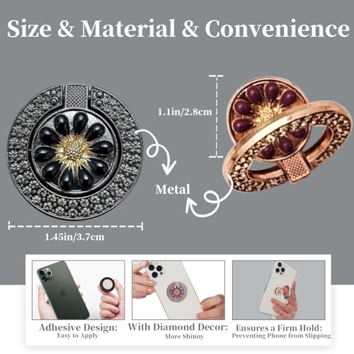 2 Pack Slim Bling Cute Cell Phone Grip Ring Holder Adhesive Backgrips, Chrysanthemum Bling Diamond Thin Smartphone Finger Grips Loop Handle Stand for The Back of iPhone - Yellow - color: Yellow Yellow