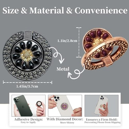 2 Pack Slim Bling Cute Cell Phone Grip Ring Holder Adhesive Backgrips, Chrysanthemum Bling Diamond Thin Smartphone Finger Grips Loop Handle Stand for the Back of iPhone - Pink - color: HotPink HotPink