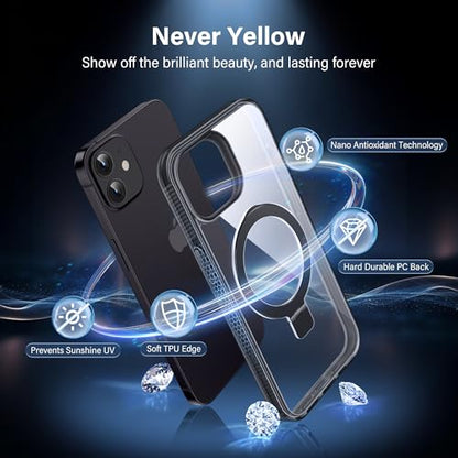 Magnetic Case for iPhone 12/12 Pro - [Built-in Invisible Stand] [Compatible with MagSafe] [Military Grade Drop Protection] Anti-Yellowing Hard Back Silicone Edge Cover, 6.1", Clear Black - color: Clear Black, size: iPhone 12/12 Pro 6.1''